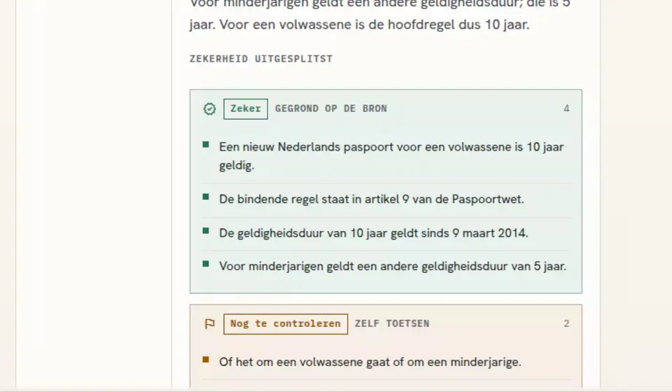 Detailopname uit Burgerzaken AI: zekerheid, bronkaart en vervolgstap bij Paspoortwet artikel 9.